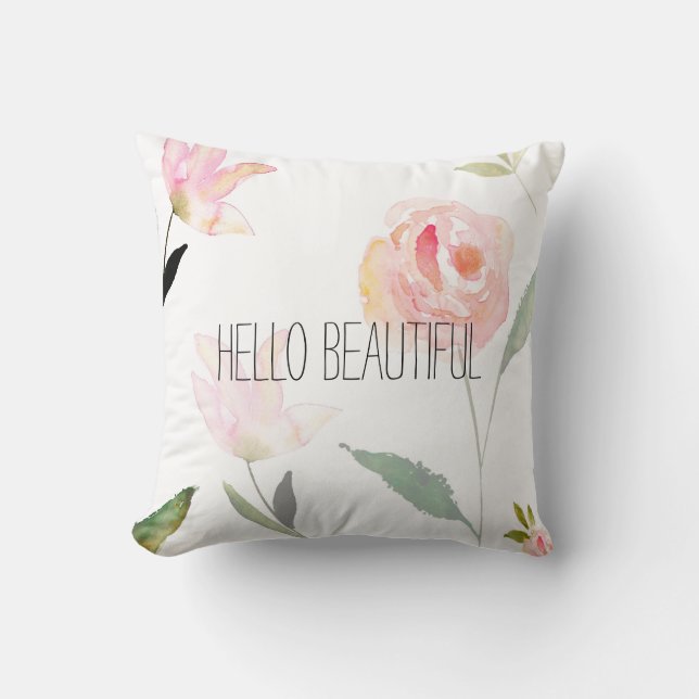 Coussin Bonjour belle aquarelle florale (Recto)