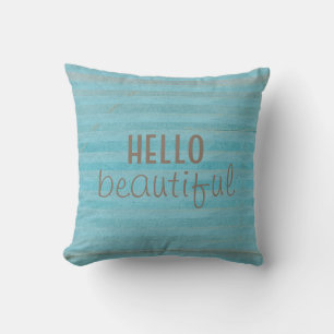 Coussin Bonjour belle citation Boho Motif rayé