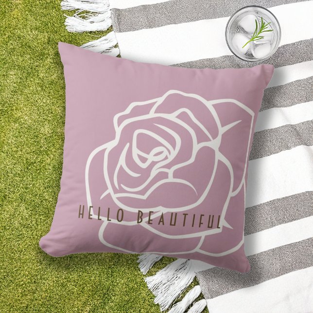Coussin Bonjour Belle - Fleur de Rose Rose Moderne (Créateur téléchargé)