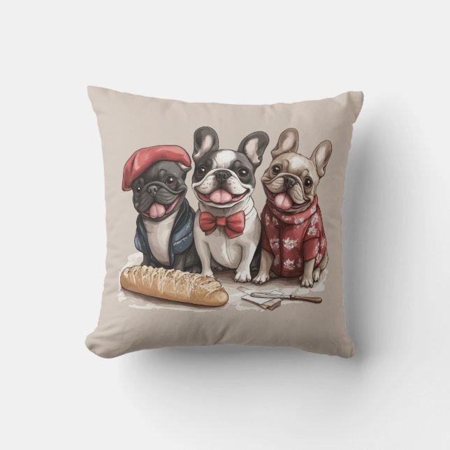 Coussin Bonjour Bouledogues Français (Recto)