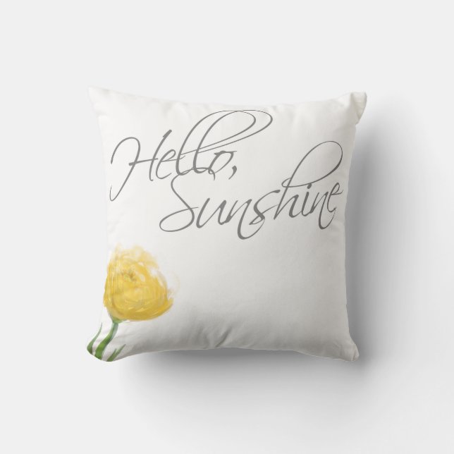 Coussin Bonjour carreau jaune de fleur de soleil (Recto)