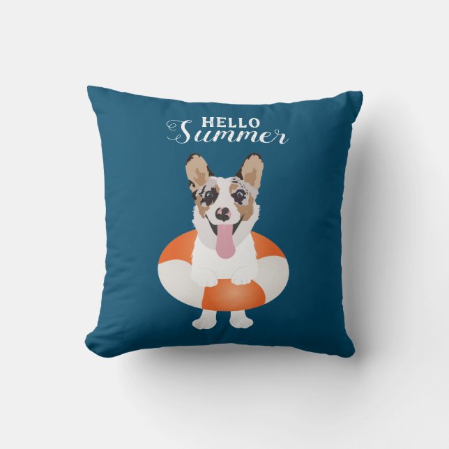 Coussin Bonjour Chiens de plage de Corgi été (Recto)