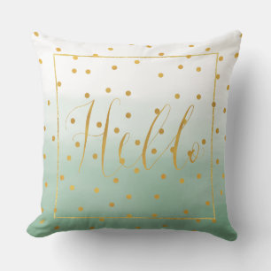 Coussin Bonjour Confettis Dorés Aquarelle Menthe