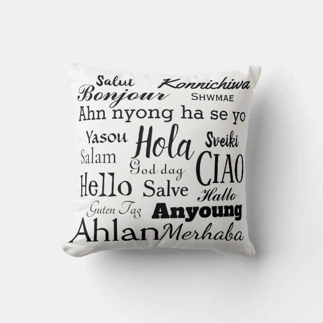 Coussin Bonjour dans différentes langues Mot Art Jeter Ore (Recto)
