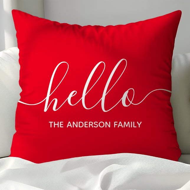 Coussin Bonjour écriture rouge personnalisée (Créateur téléchargé)