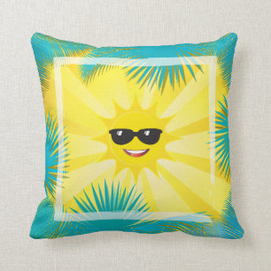 Coussin Bonjour été ! Happy Sun Smiley Cadre de palmier tr