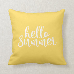 Coussin Bonjour été Typographie jaune