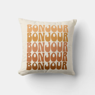 Coussin Bonjour Français Hello Retro les années 70 Typogra