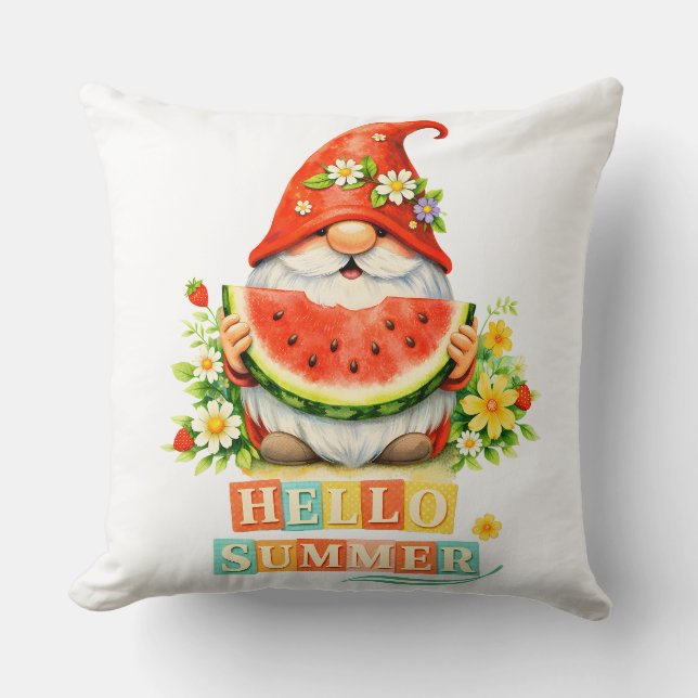Coussin Bonjour Gnome Été (Recto)