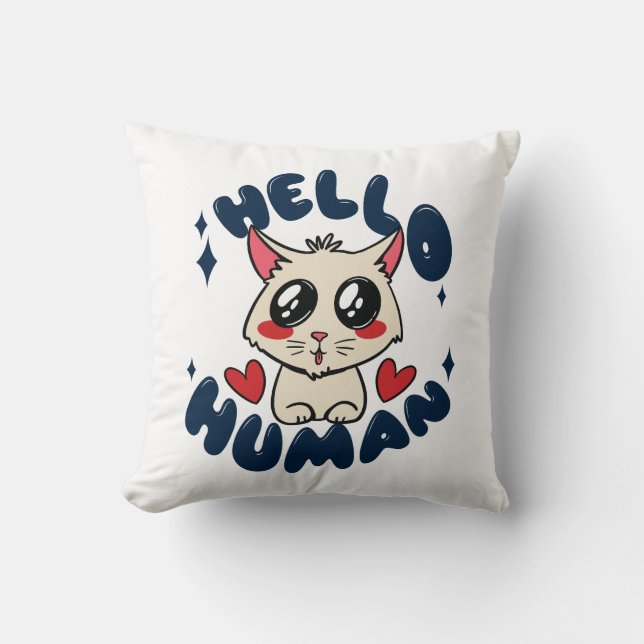 Coussin Bonjour humain Chat Mignon (Recto)