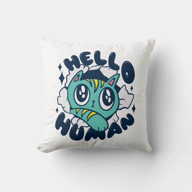 Coussin Bonjour humain Chat Mignon (Recto)