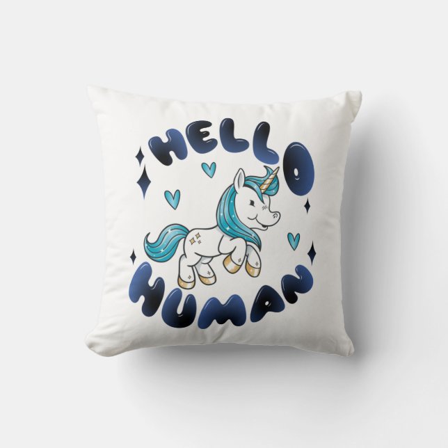 Coussin Bonjour humain Licorne adorable (Recto)