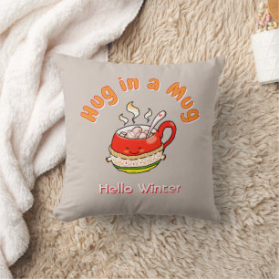 Coussin Bonjour Illustration Cozy Kawaii Hug in a Mug Hive