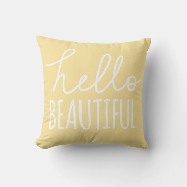Coussin Bonjour jaune Girly lunatique de belle typographie (Recto)