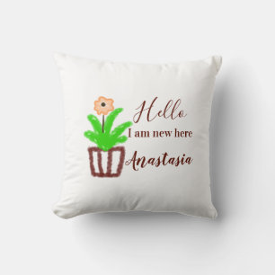 Coussin Bonjour Je suis nouveau ici baby shower enfants fe