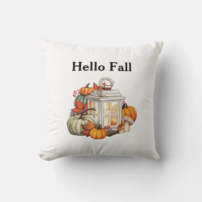 Coussin Bonjour Lanterne Citrouilles Décoration d'Automne (Recto)