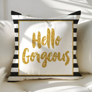 Coussin Bonjour Magnifique Black & White Gold Parties scin