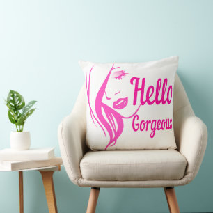 Coussin Bonjour Magnifique Jolie Dame Visage Typographie