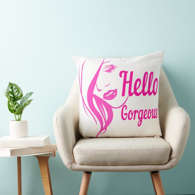 Coussin Bonjour Magnifique Jolie Dame Visage Typographie (Chaise)