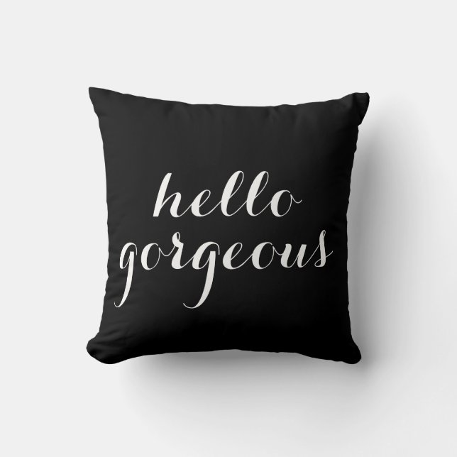 Coussin bonjour magnifique noir blanc texte (Recto)