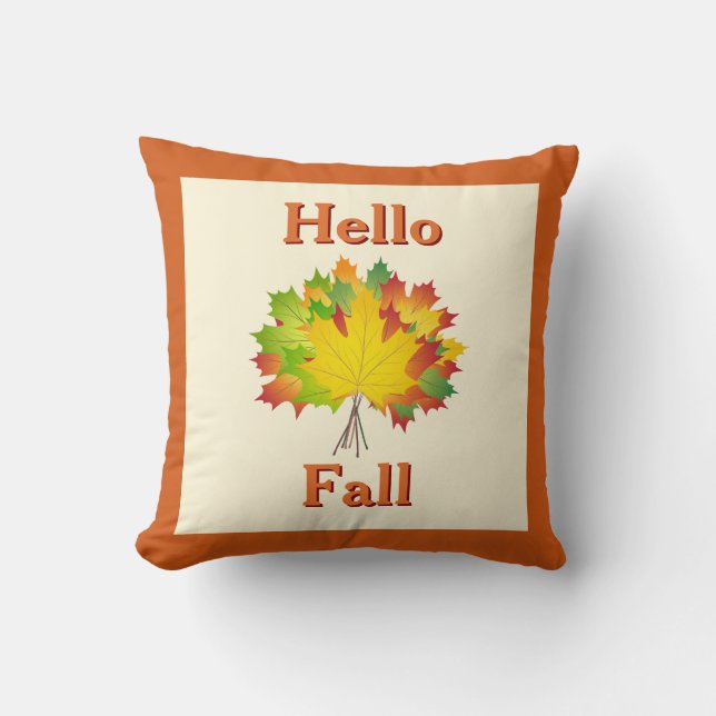 Coussin Bonjour Maison de Campagne d'Automne avec Feuilles (Recto)