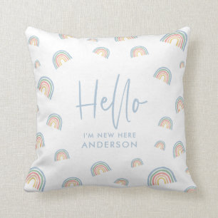 Coussin Bonjour rose poupée arc-en-ciel nouveau bébé bib
