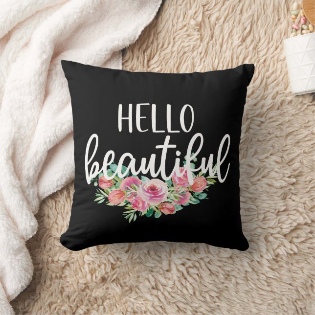 Coussin Bonjour Roses Aquarelle Élégantes Typographie (Couverture)