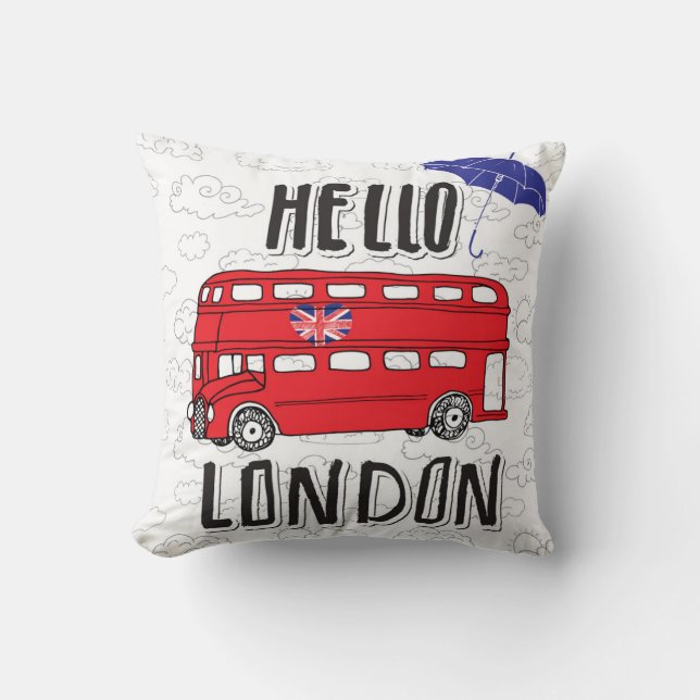 Coussin Bonjour signe en lettres de main de Londres | avec (Recto)