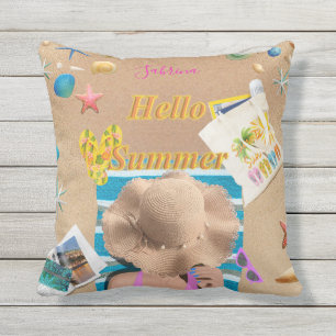 Coussin Bonjour Summer Fun Beach Seashells personnalisé
