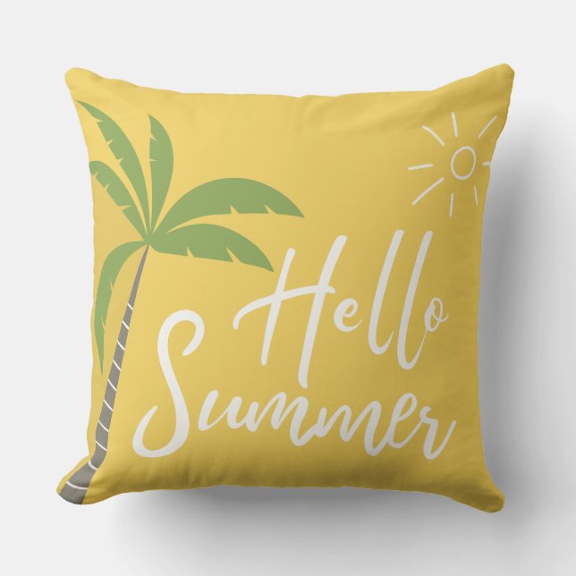 Coussin Bonjour Summer Palm tree and Sun Yellow (Recto)
