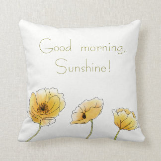 Coussin Bonjour, Sunshine ! Aquarelle Poppies jaunes