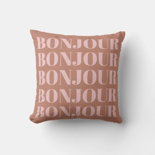 Coussin Bonjour   Typographie française Terracotta et Blus