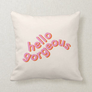 Coussin Bonjour typographie rose mignonne magnifique,