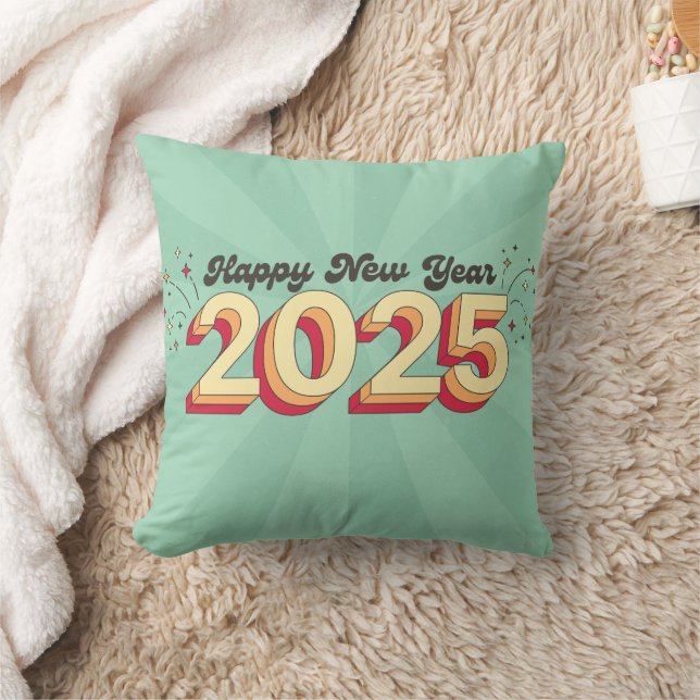 Coussin Bonne année 2025 rétro caricature stars 3d texte (Couverture)