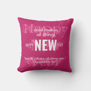 Coussin BONNE ANNÉE Écriture chrétienne personnalisée ROSE