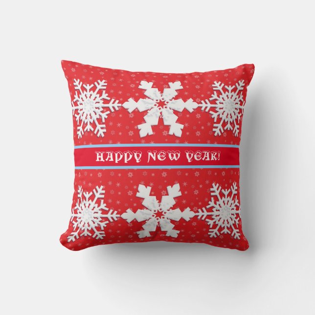 Coussin Bonne année ! Flammes de neige blanches d'hiver Re (Recto)