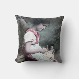 Coussin Bonne Année Vintage fille avec dollar