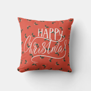 Coussin Bonne calligraphie de Noël Holly Berries Motif