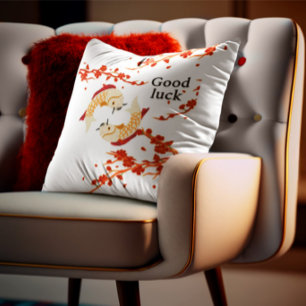 Coussin Bonne chance Poisson Koi avec Sakura   Japonais él