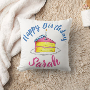 Coussin Bonne fête d'anniversaire Pink Cake Slice Candle P