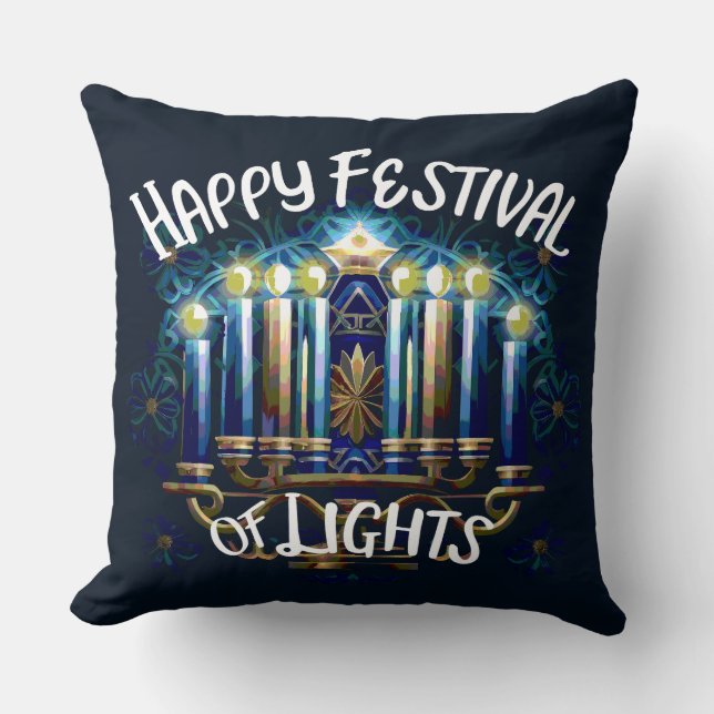 Coussin Bonne fête des lumières Hanoukka Menorah (Recto)