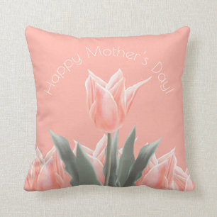 Coussin Bonne fête des mères ! Fleurs de tulipes de pêche