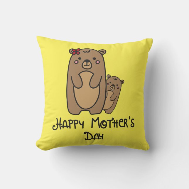 Coussin Bonne fête des mères, mère ours (Recto)