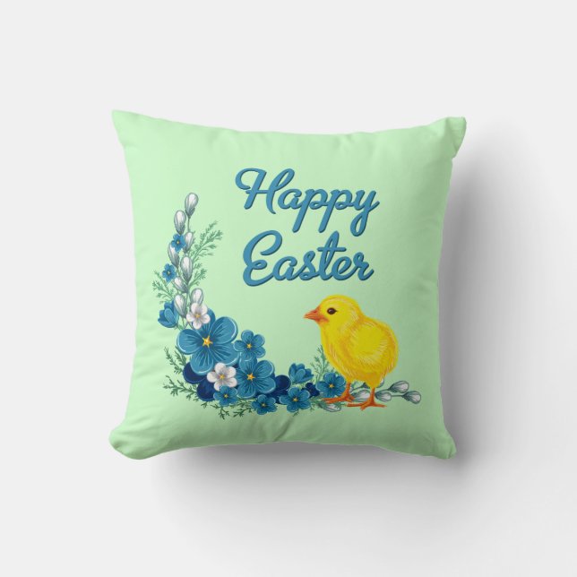 Coussin Bonne Pâques avec un bébé poussin (Recto)