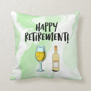 Coussin Bonne retraite avec la bouteille de verre de vin r