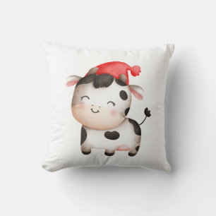 Coussin Bonne vache avec une mignonne Casquette rouge