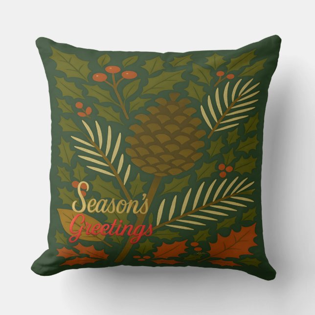 Coussin Bonnes Fêtes mi-siècle automne et hiver (Recto)
