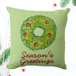 Coussin Bonnes Fêtes Noël Holly Wreath Cookie
