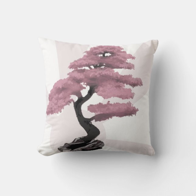 Coussin Bonsai cerisier et soleil levant rose (Recto)