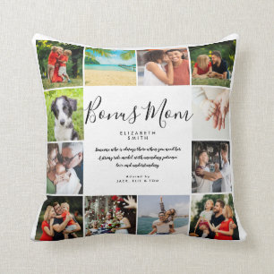 Coussin Bonus Mom StepMom Citation Script 12 Photo Collage